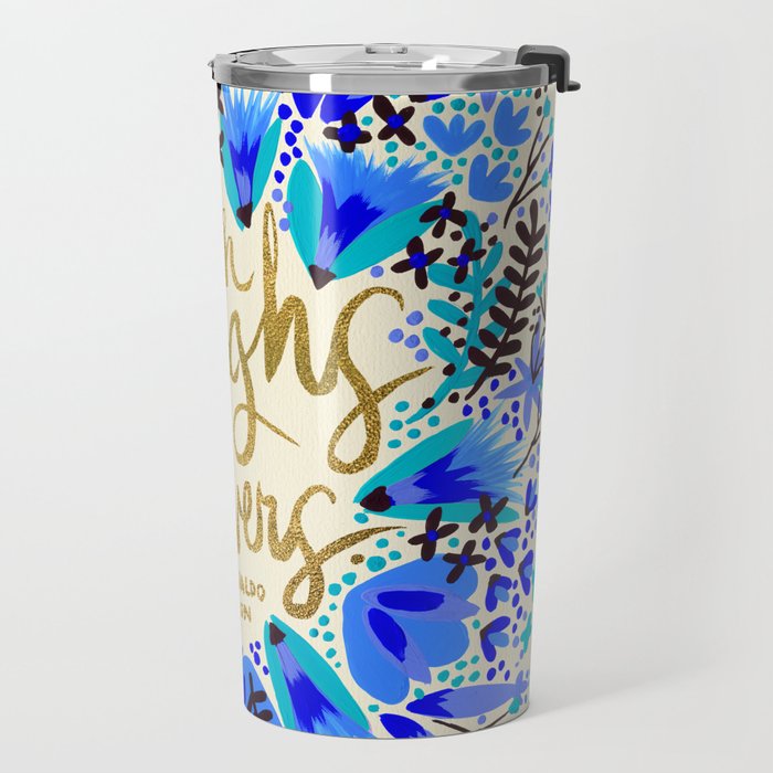 The Earth Laughs in Flowers - Gold & Blue Travel Mug Gallery Image 2