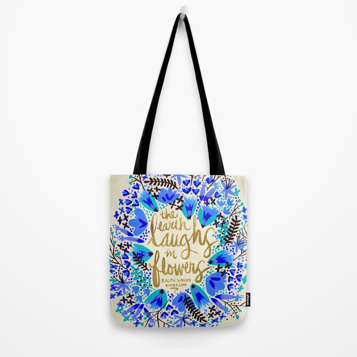 The Earth Laughs in Flowers - Gold & Blue Tote Bag Gallery Image 2
