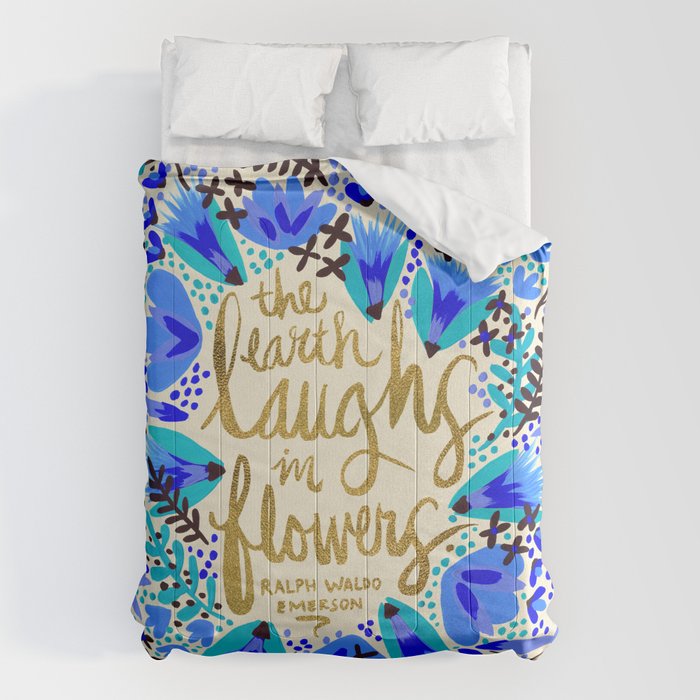 The Earth Laughs in Flowers - Gold & Blue Comforter Gallery Image 6