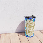 The Earth Laughs in Flowers - Gold & Blue Travel Mug Gallery Image 4