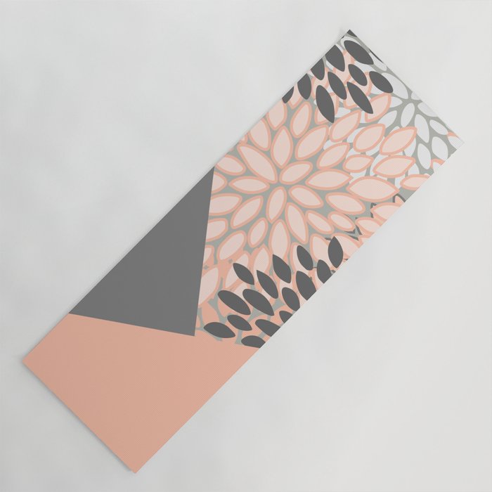 Modern, Floral Prints, with Block Color, Coral and Gray Yoga Mat Gallery Image 1