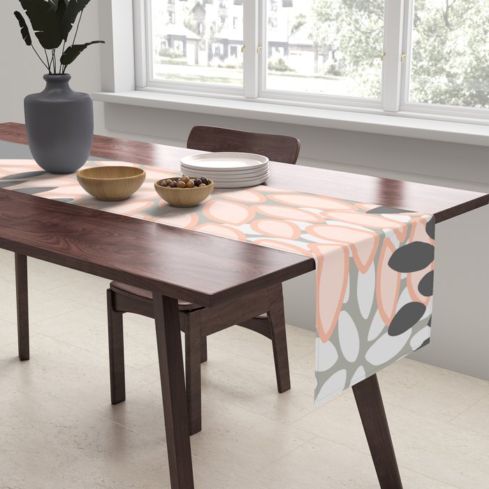 Modern, Floral Prints, with Block Color, Coral and Gray Table Runner Gallery Image 2