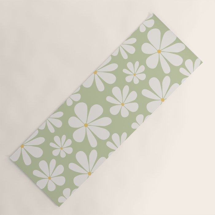 Retro Daisy Pattern - Pastel Green Yoga Mat Gallery Image 1
