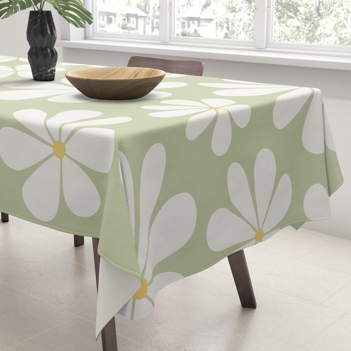 Retro Daisy Pattern - Pastel Green Tablecloth Gallery Image 3