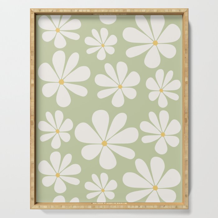 Retro Daisy Pattern - Pastel Green Serving Tray Gallery Image 1