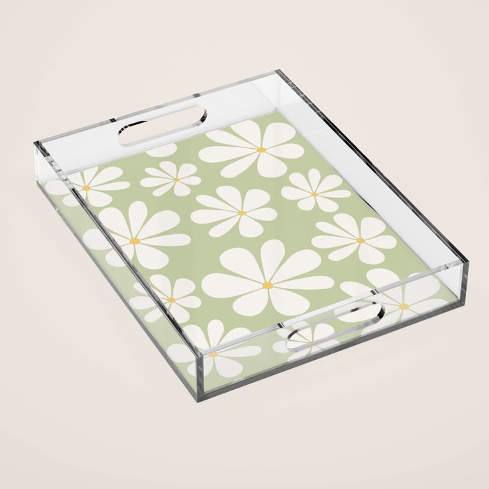 Retro Daisy Pattern - Pastel Green Acrylic Tray Gallery Image 1