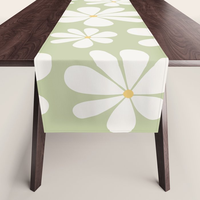 Retro Daisy Pattern - Pastel Green Table Runner Gallery Image 1