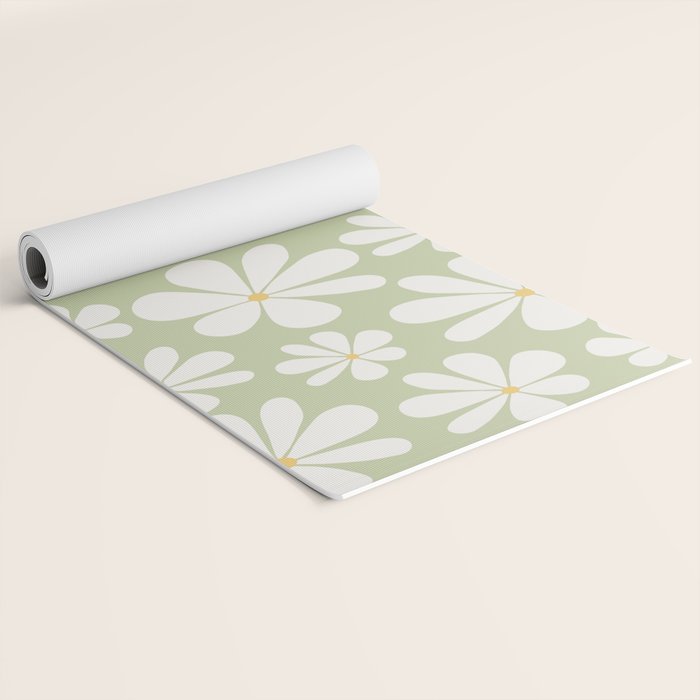 Retro Daisy Pattern - Pastel Green Yoga Mat Gallery Image 2