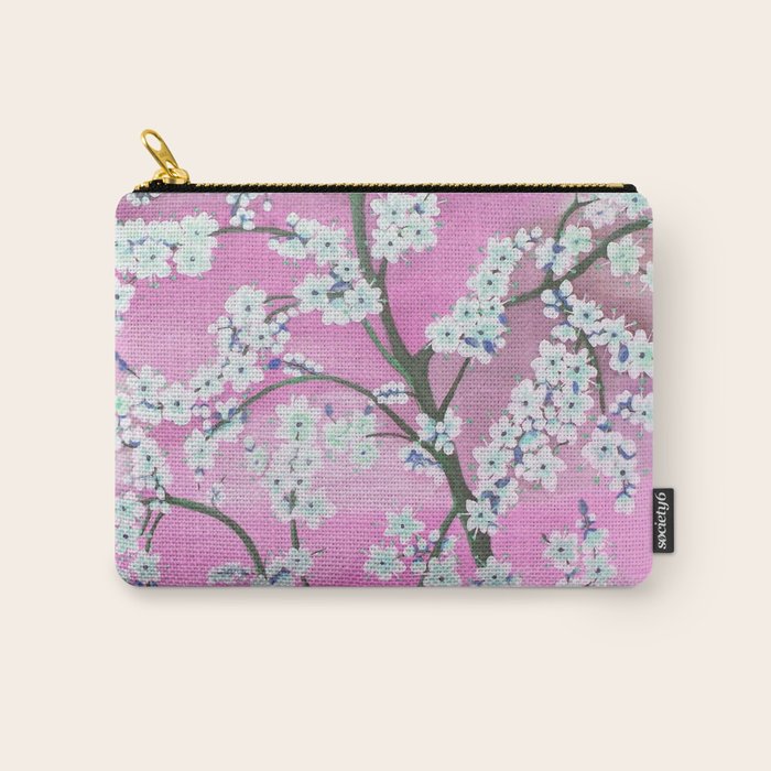 Elegant white pink floral painting pattern Carry All Pouch Gallery Image 1