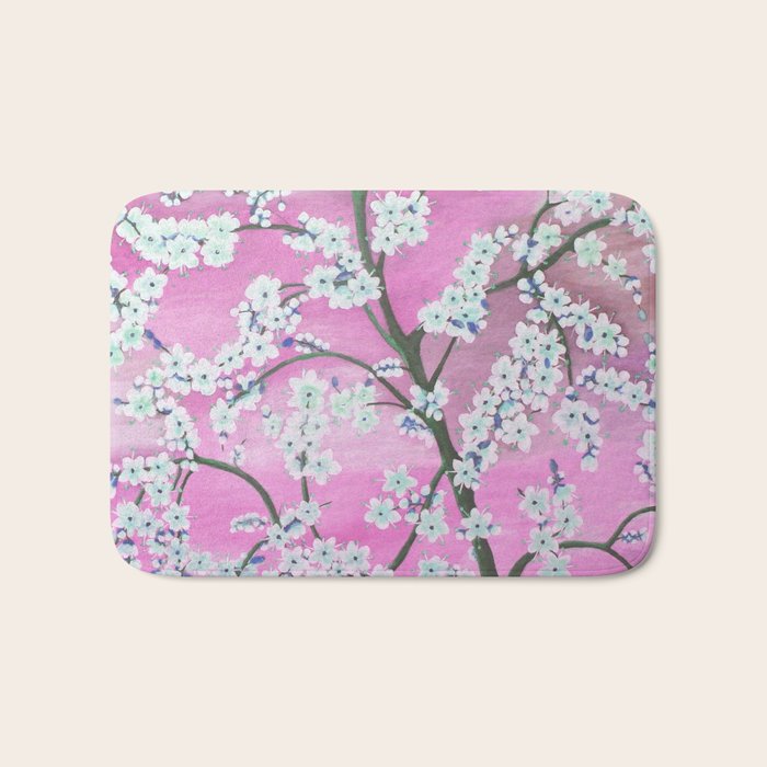 Elegant white pink floral painting pattern Bath Mat Gallery Image 1