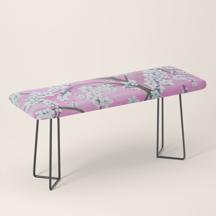Elegant white pink floral painting pattern Bench Gallery Image 1