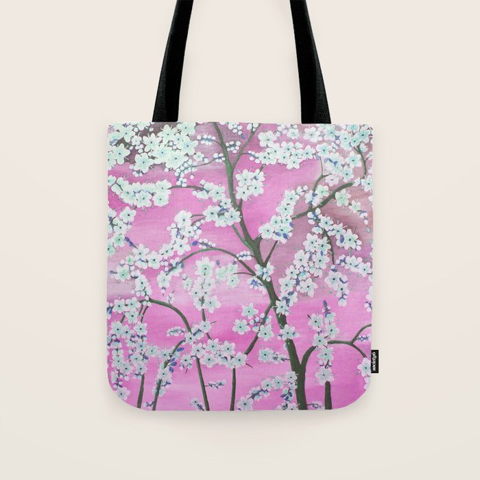 Elegant white pink floral painting pattern Tote Bag Gallery Image 1