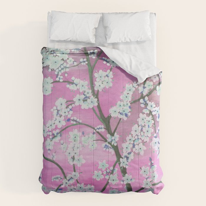 Elegant white pink floral painting pattern Comforter Gallery Image 6