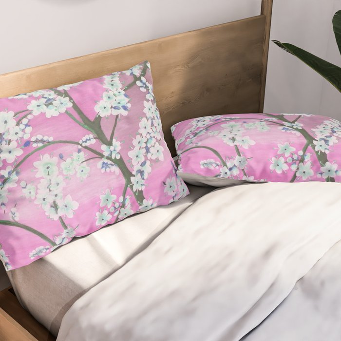 Elegant white pink floral painting pattern Pillow Sham Gallery Image 2