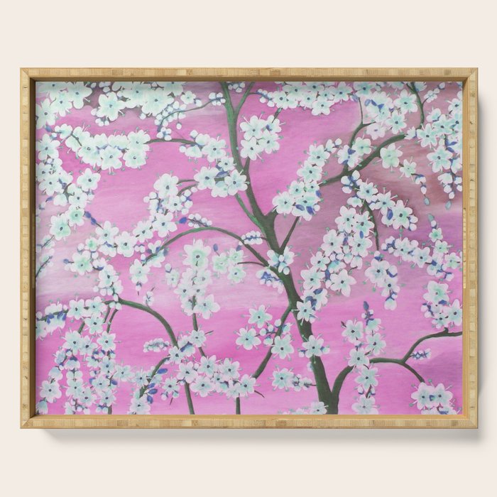 Elegant white pink floral painting pattern Serving Tray Gallery Image 1