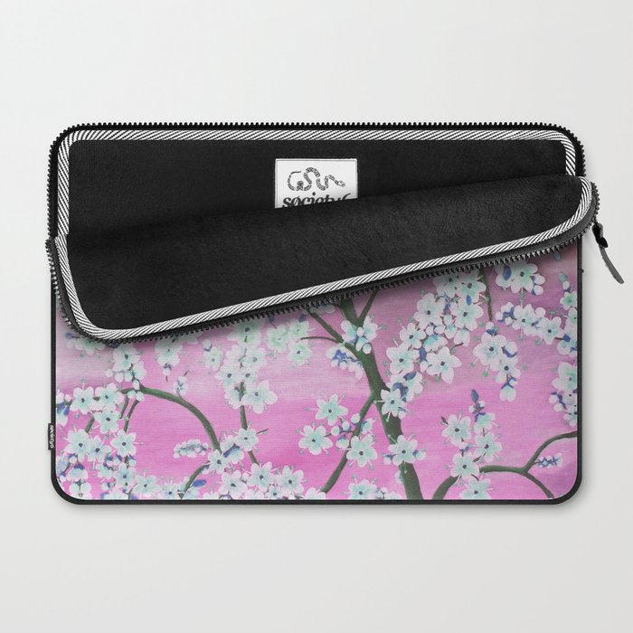 Elegant white pink floral painting pattern Laptop Sleeve Gallery Image 2