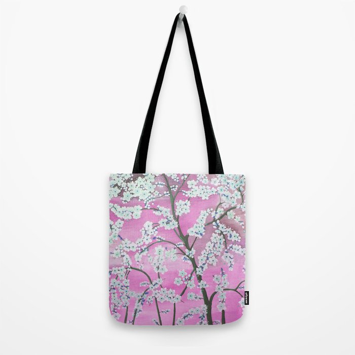 Elegant white pink floral painting pattern Tote Bag Gallery Image 2