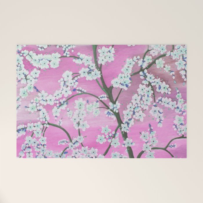 Elegant white pink floral painting pattern Welcome Mat Gallery Image 1