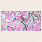 Elegant white pink floral painting pattern Desk Mat Gallery Image 3
