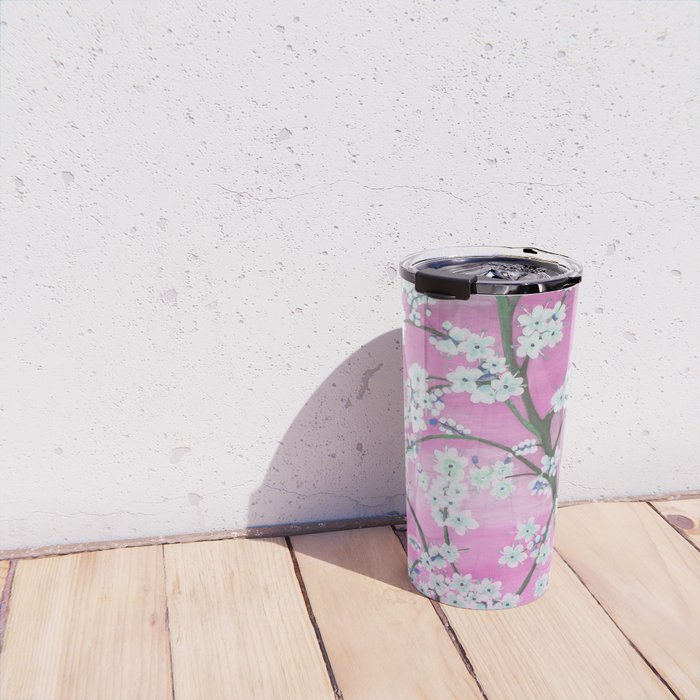Elegant white pink floral painting pattern Travel Mug Gallery Image 4