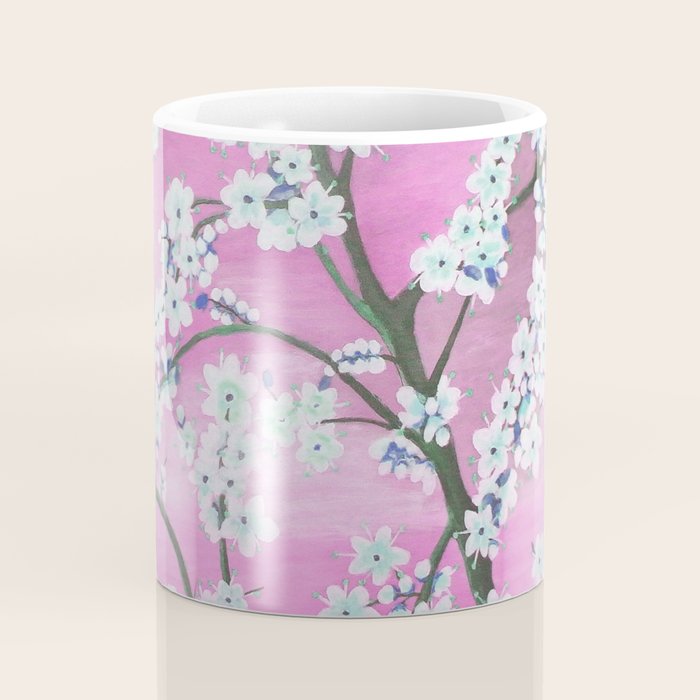 Elegant white pink floral painting pattern Coffee Mug Gallery Image 4
