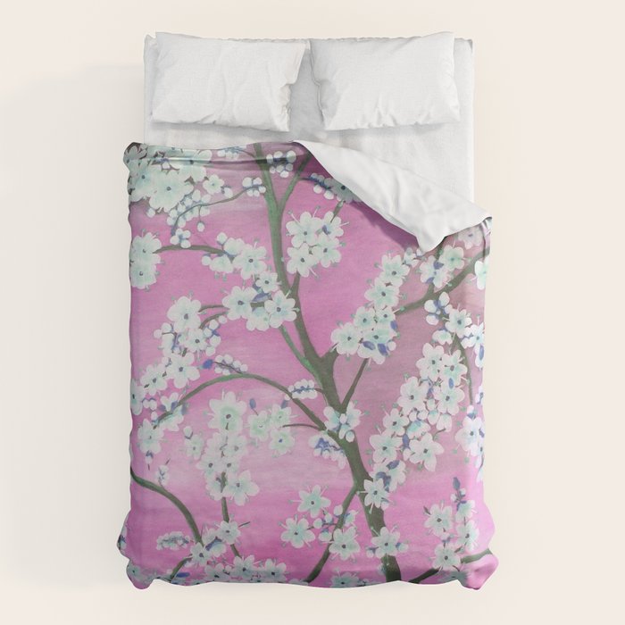 Elegant white pink floral painting pattern Duvet Cover Gallery Image 6