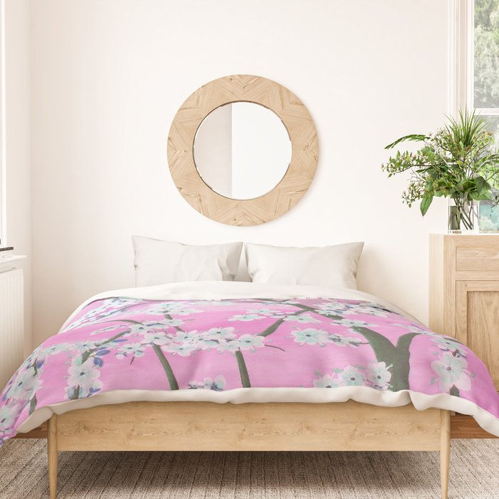 Elegant white pink floral painting pattern Duvet Cover Gallery Image 3
