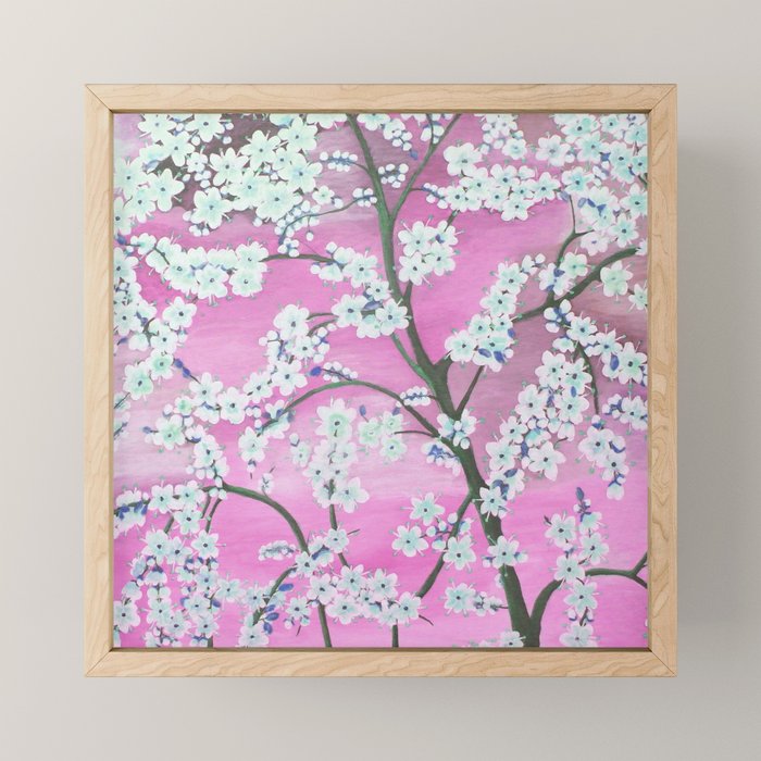 Elegant white pink floral painting pattern Mini Art Print Gallery Image 1