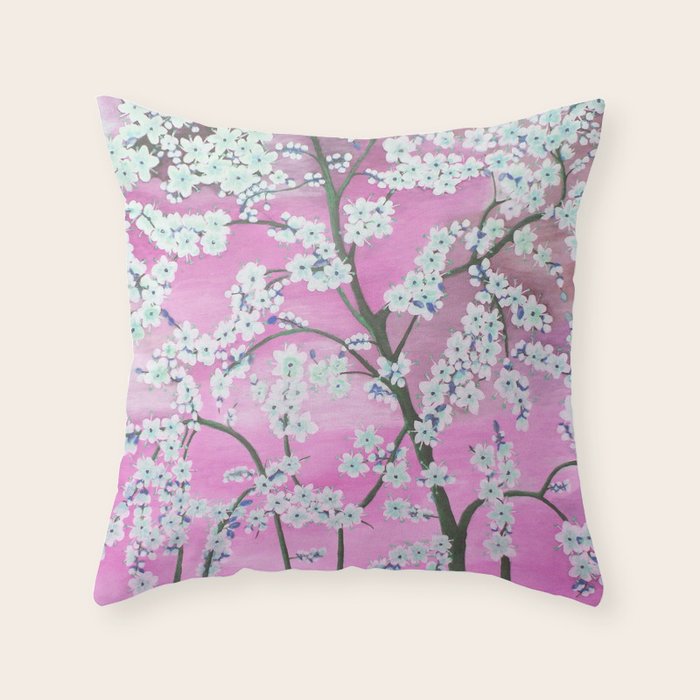 Elegant white pink floral painting pattern Throw Pillow Gallery Image 6