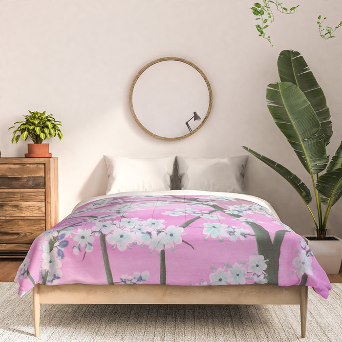 Elegant white pink floral painting pattern Comforter Gallery Image 3