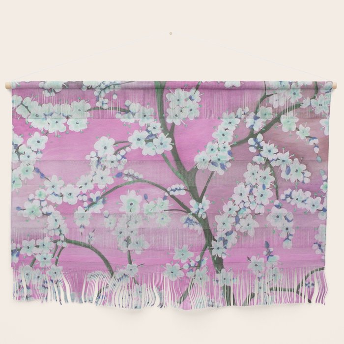 Elegant white pink floral painting pattern Wall Hanging Gallery Image 1