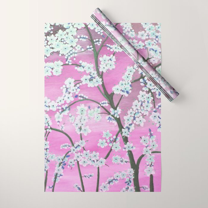 Elegant white pink floral painting pattern Wrapping Paper Gallery Image 1