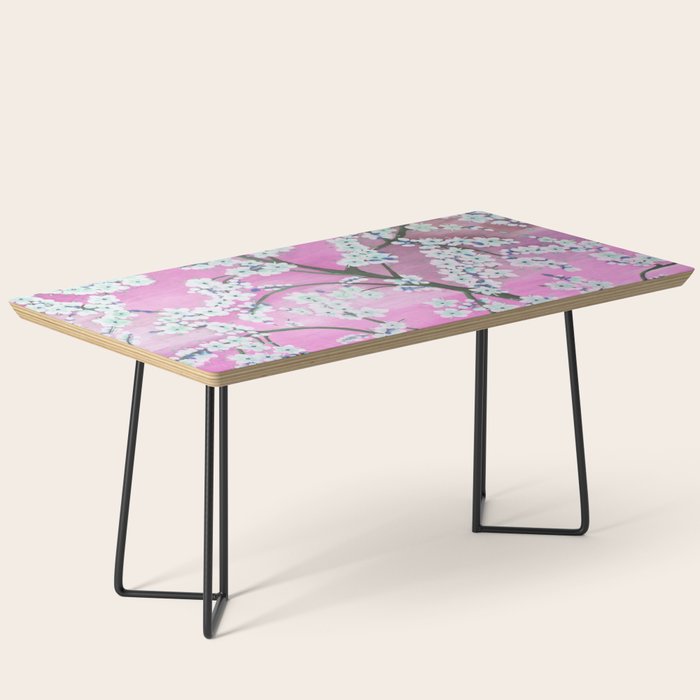 Elegant white pink floral painting pattern Coffee Table Gallery Image 1