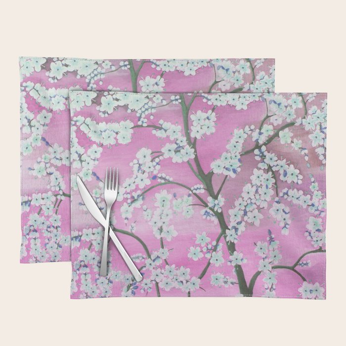 Elegant white pink floral painting pattern Placemat Gallery Image 1