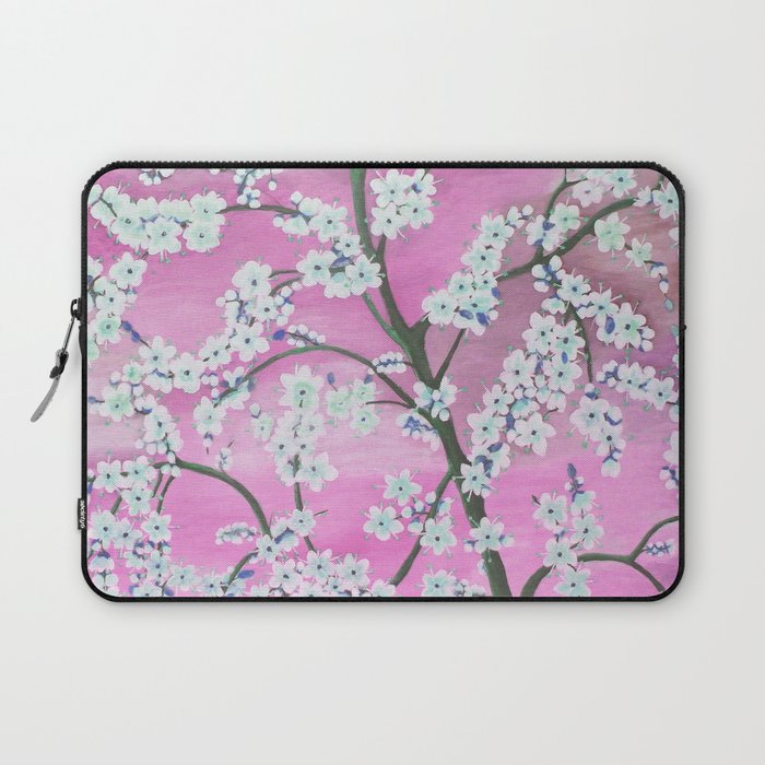 Elegant white pink floral painting pattern Laptop Sleeve Gallery Image 1