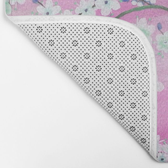 Elegant white pink floral painting pattern Bath Mat Gallery Image 2