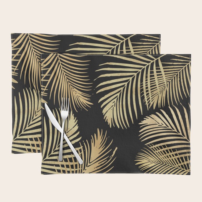 Gold Palm Leaves on Black Placemat Gallery Image 1