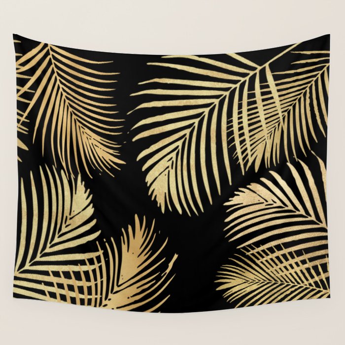 Gold Palm Leaves on Black Wall Tapestry Gallery Image 4