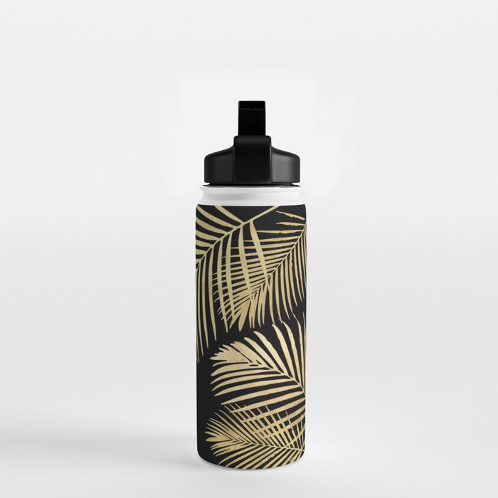 Gold Palm Leaves on Black Water Bottle Gallery Image 2