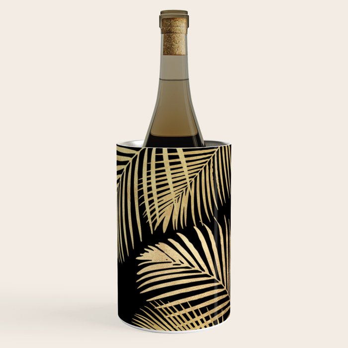 Gold Palm Leaves on Black Wine Chiller Gallery Image 3