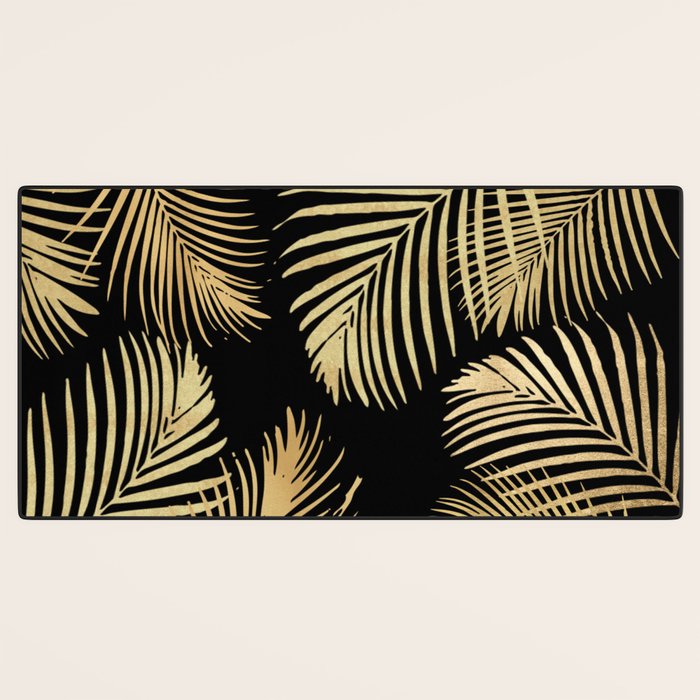 Gold Palm Leaves on Black Desk Mat Gallery Image 3