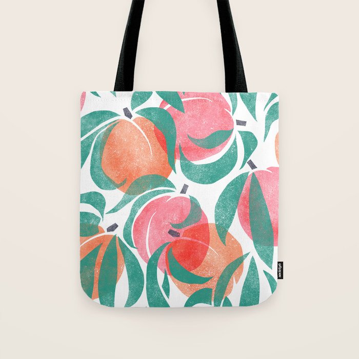Peaches - peach pink and teal Tote Bag Gallery Image 1