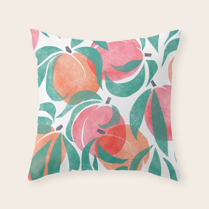 Peaches - peach pink and teal Throw Pillow Gallery Image 1