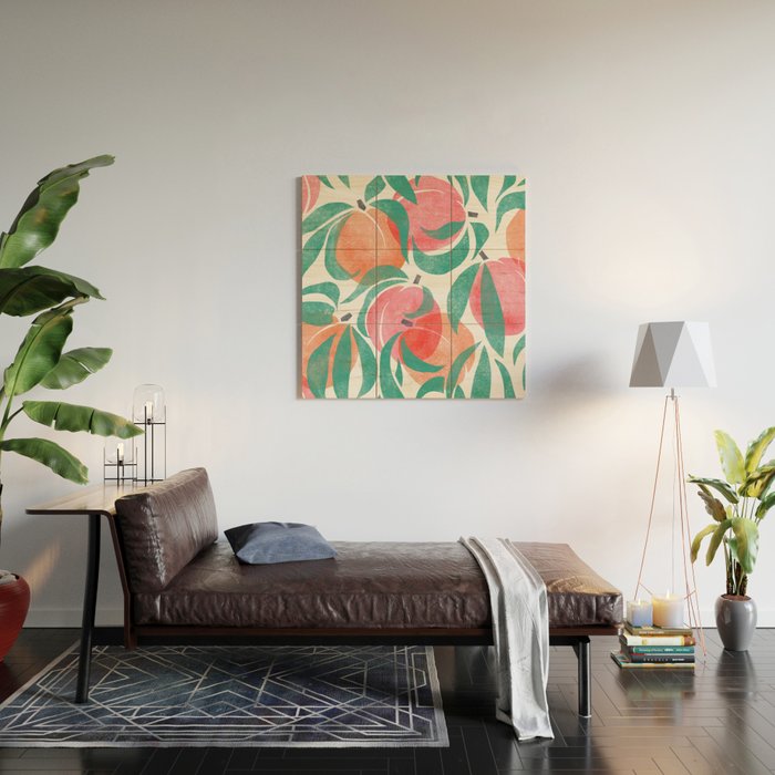 Peaches - peach pink and teal Wood Wall Art Gallery Image 2