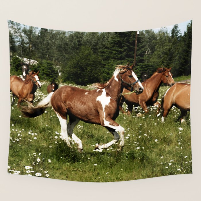 Spring Horse Run Wall Tapestry Gallery Image 1