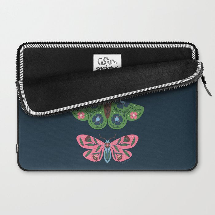 Folk Floral Moths and Butterflies Blue Laptop Sleeve Gallery Image 2