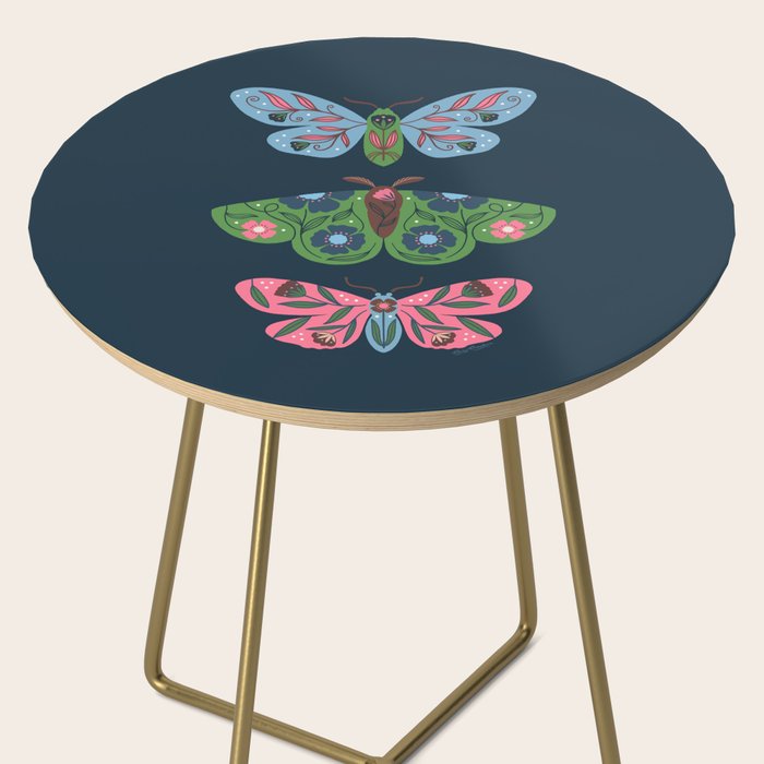 Folk Floral Moths and Butterflies Blue Side Table Gallery Image 2