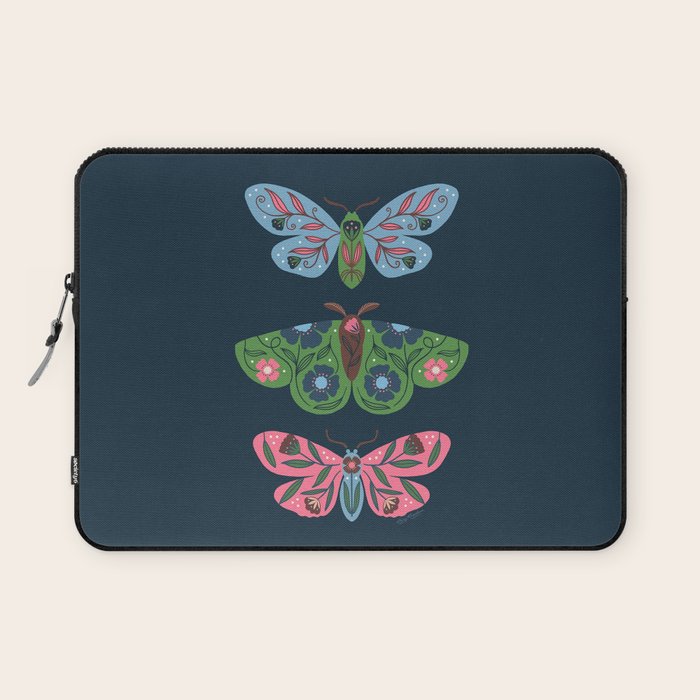 Folk Floral Moths and Butterflies Blue Laptop Sleeve Gallery Image 1