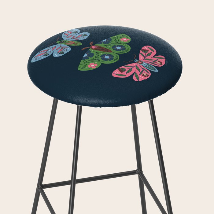 Folk Floral Moths and Butterflies Blue Stool Gallery Image 2
