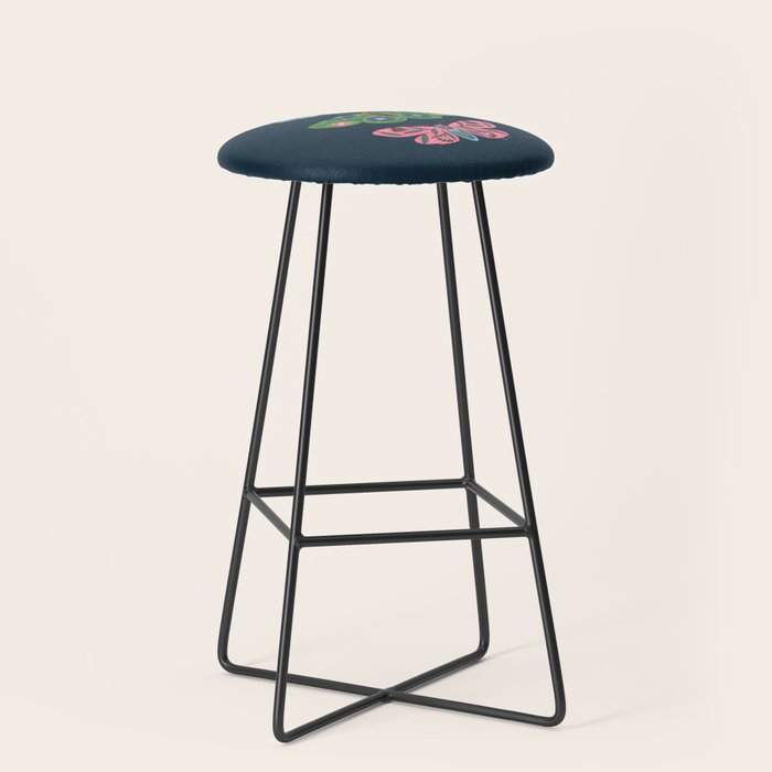 Folk Floral Moths and Butterflies Blue Stool Gallery Image 1